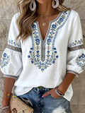 Kaelis™ | Top floral sueco de estilo vintage con cuello en V para el solsticio de verano