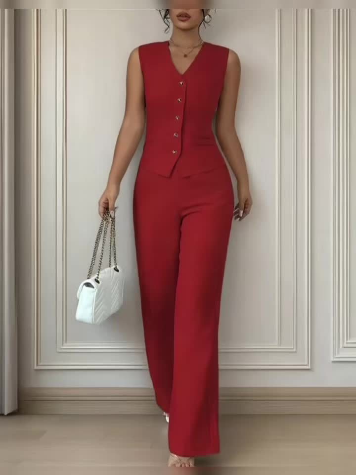 Malia™ | Conjunto Elegante de Chaleco con Escote en V y Pantalón Recto