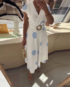 Kaelum™ | Vestido midi para mujer con lunares y escote en V
