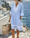 Fifer™ | Vestido de manga corta a rayas con escote en V