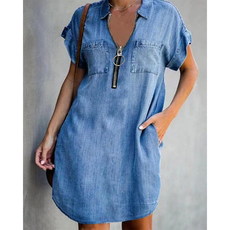 Isorn™ | Vestido camisero de vaquero holgado para mujer