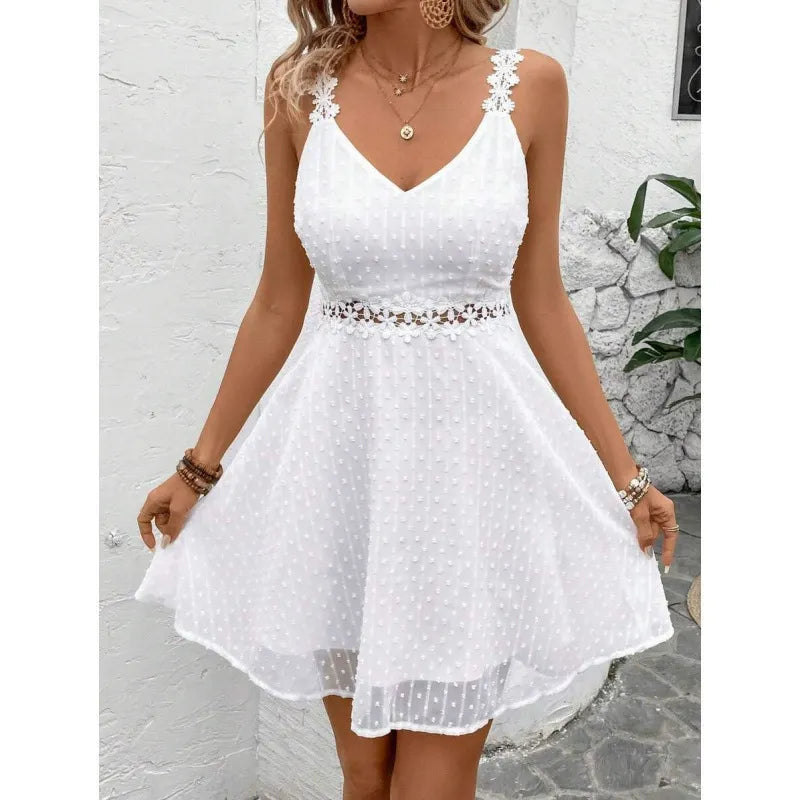 Iryna™ | Minivestido de lunares para mujer con tirantes de encaje y abertura en la cintura 👗