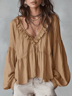 Narella | Blusa con cuello en V y volantes