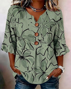 Rosélisse™ | Floral Ruffle V-Neck Blouse