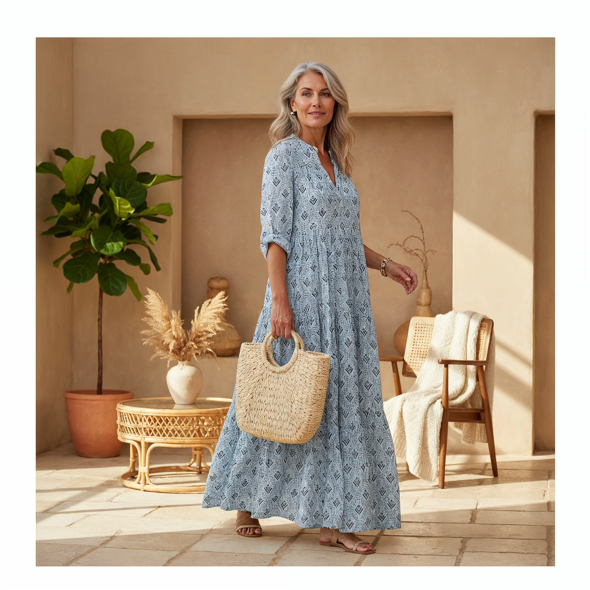 Idunn™ | Vestido de mujer con estampado y cuello en V | Estilo boho