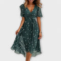 Anegret | Elegante vestido midi con estampado floral y cuello en V