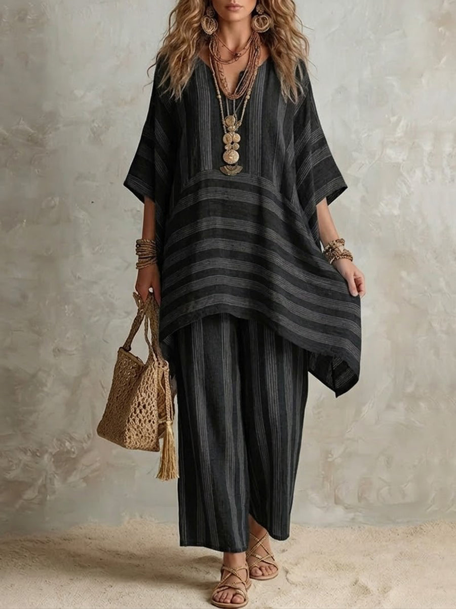 Elliotte | Conjunto de túnica a rayas y pantalones de pierna ancha