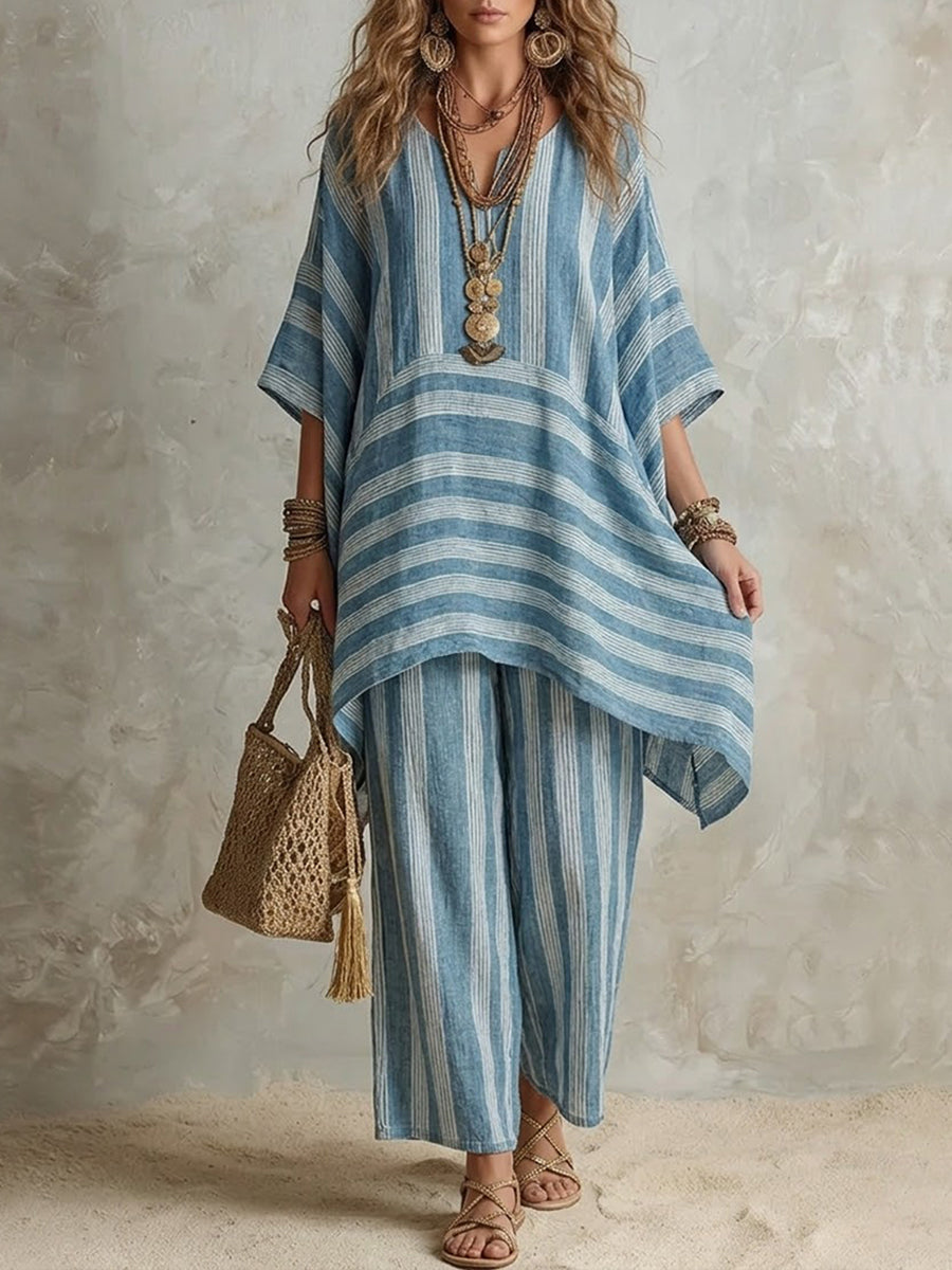 Elliotte | Conjunto de túnica a rayas y pantalones de pierna ancha