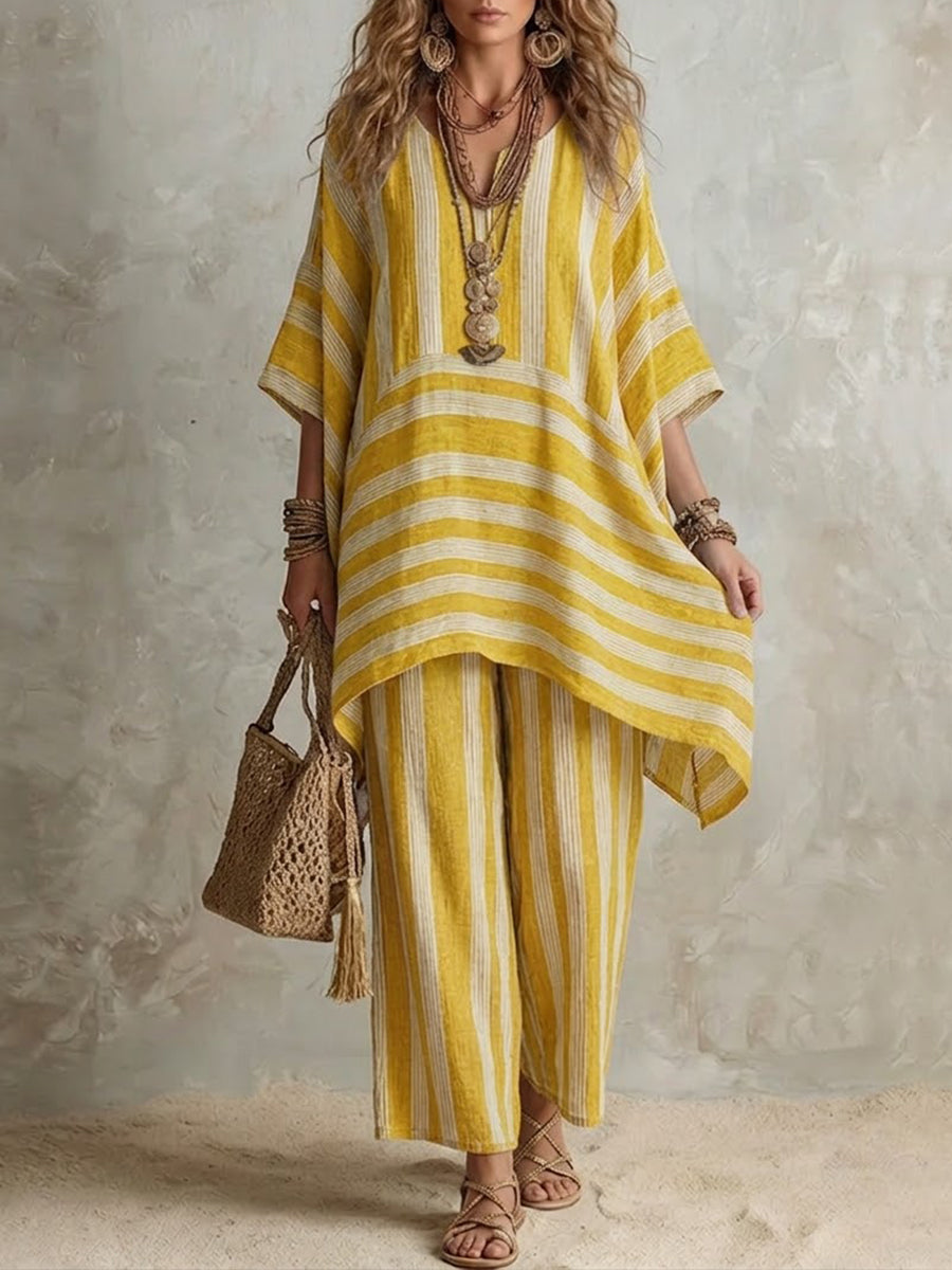 Elliotte | Conjunto de túnica a rayas y pantalones de pierna ancha