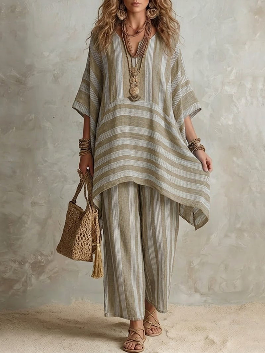 Elliotte | Conjunto de túnica a rayas y pantalones de pierna ancha