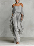 Marvynne™ | Conjunto fluido gris con top de tirantes y pantalones ligeros
