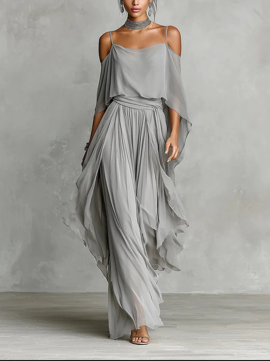 Marvynne™ | Conjunto fluido gris con top de tirantes y pantalones ligeros