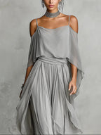 Marvynne™ | Conjunto fluido gris con top de tirantes y pantalones ligeros