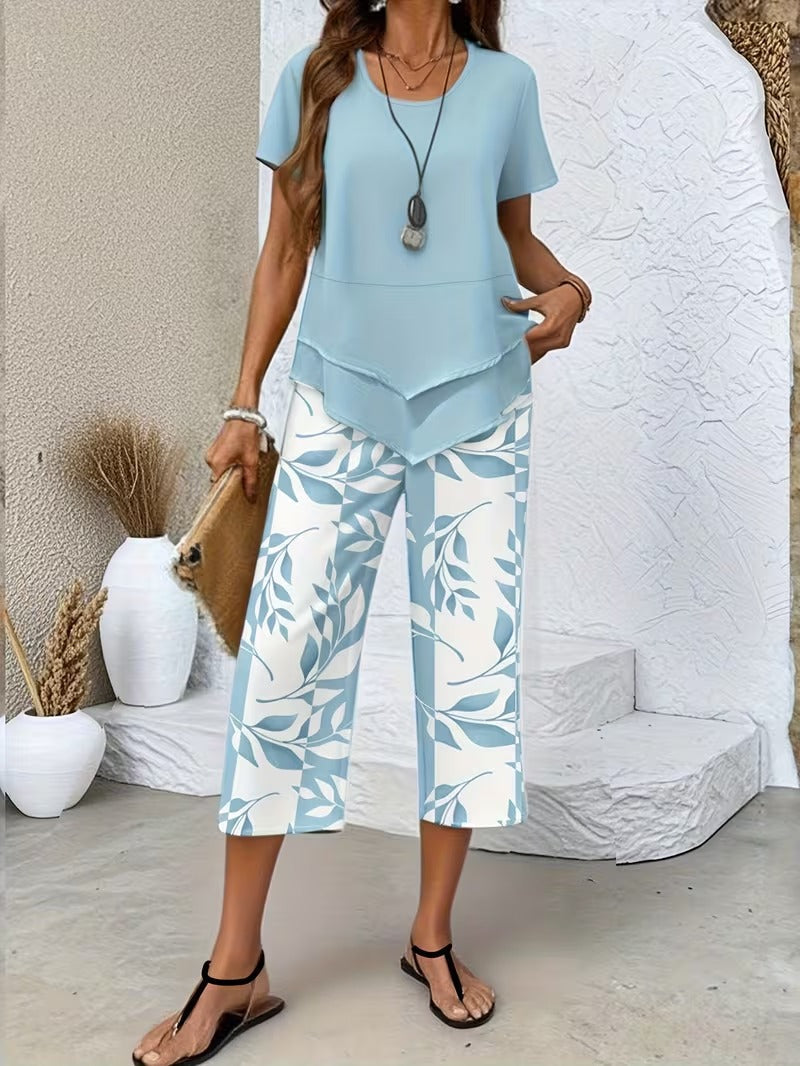 Samirae | Conjunto de dos piezas con estampado de hojas