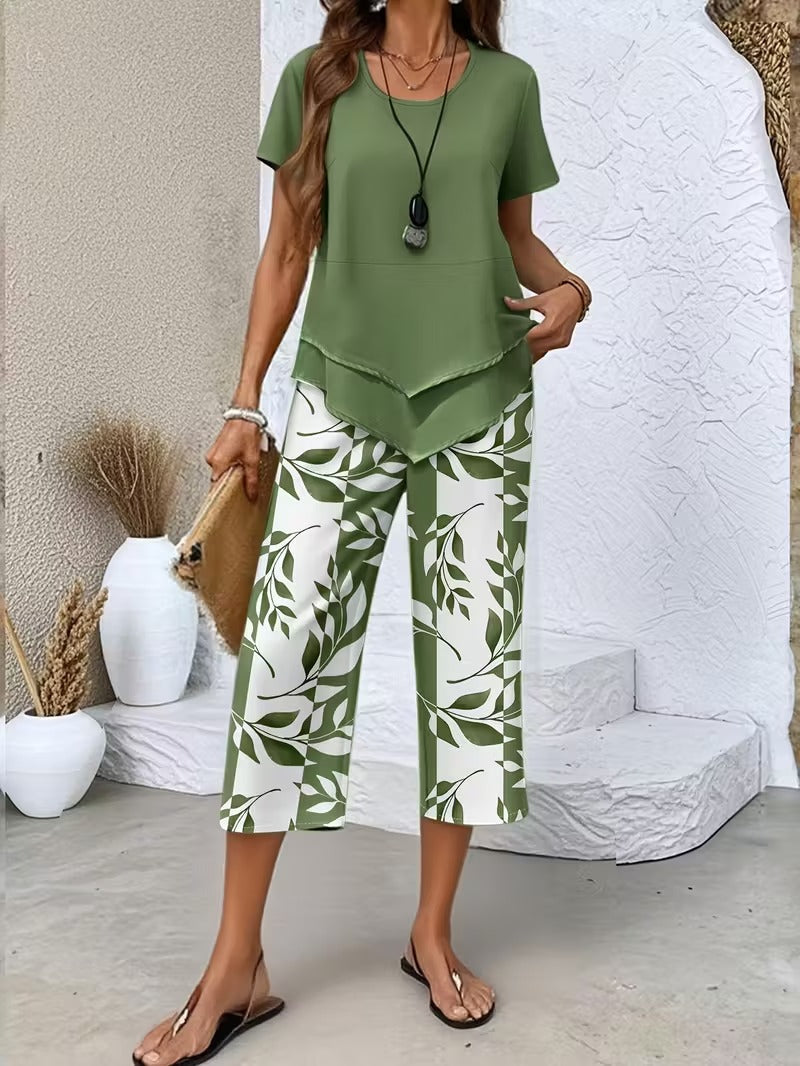 Samirae | Conjunto de dos piezas con estampado de hojas