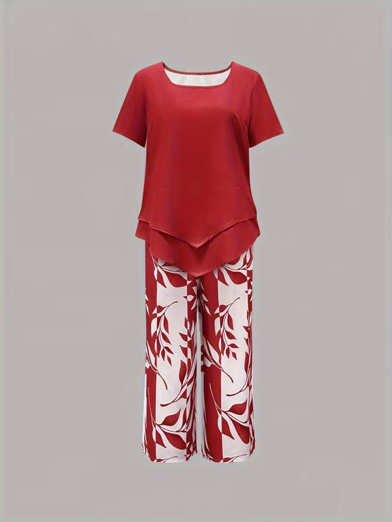 Samirae | Conjunto de dos piezas con estampado de hojas
