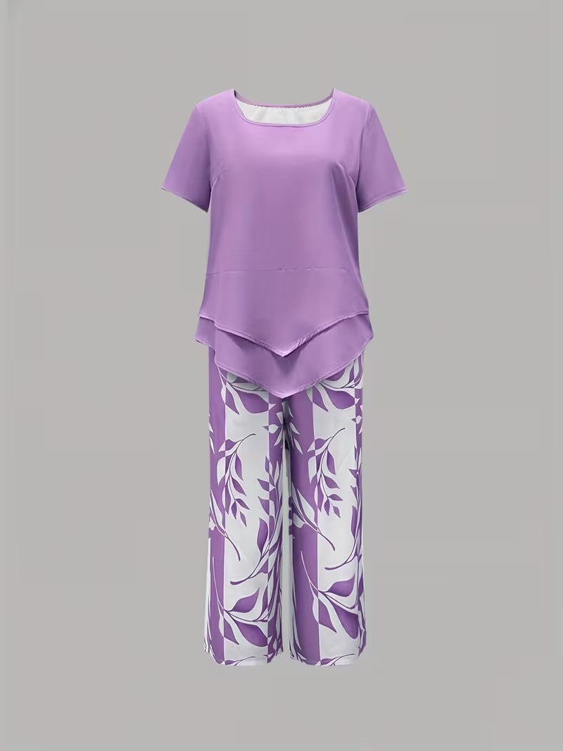Samirae | Conjunto de dos piezas con estampado de hojas