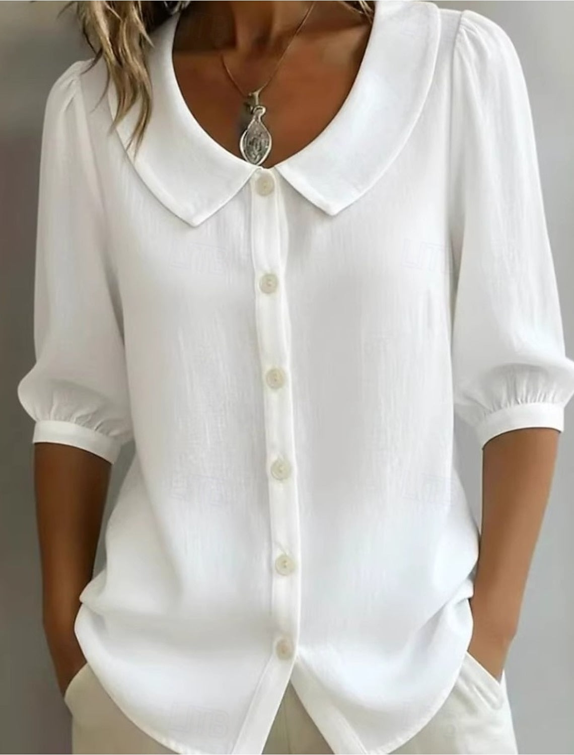 Valora™ | Camisa Vintage Elegante Escote en Pico Hombros Caídos