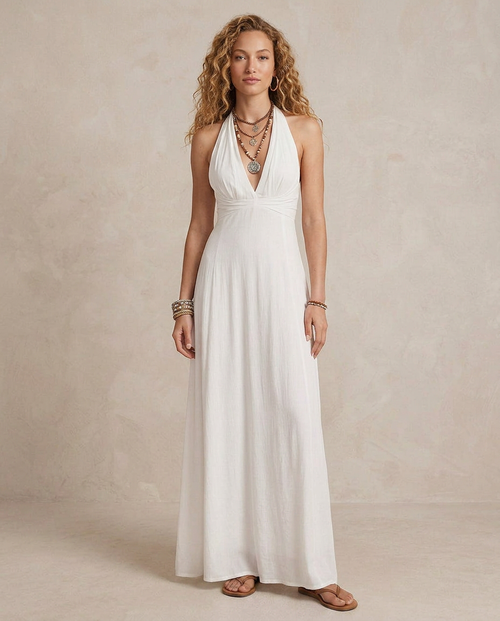 Emelia - Vestido largo con cuello halter y tejido suave al tacto