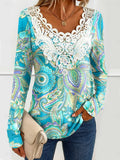 Kaeli™ | Blusa de Mujer Tunic Encaje Splicing Cuello en V Manga Larga Gráfico Paisley