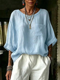 Women's Casual Cotton-linen T-shirt With Pockets