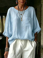 Women's Casual Cotton-linen T-shirt With Pockets