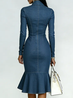 Glacia™ | Elegante vestido midi vaquero con volantes en el bajo y cremallera
