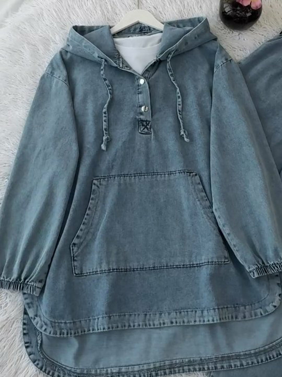Diama™ | Conjunto de dos piezas informal de denim con capucha y botones
