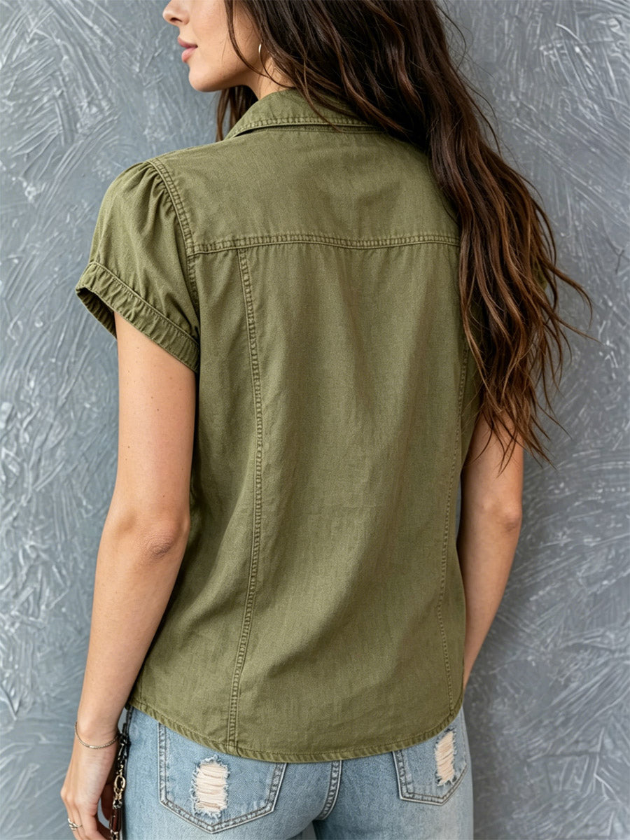 Lur™ | Camisa de mujer con cremallera, bolsillos elegantes, estilo casual, de algodón y lino.