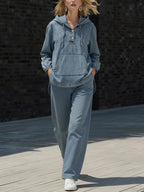 Diama™ | Conjunto de dos piezas informal de denim con capucha y botones
