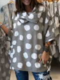 Women's Polka Dot Print Swing Collar 3/4 Sleeve Casual Loose Cotton And Linen Top