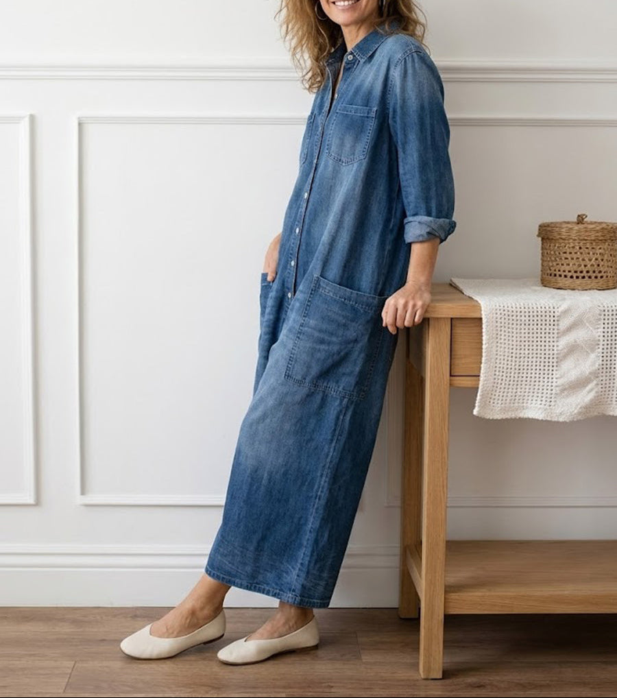 Saylor | Mono denim de algodón suave con lavado vintage y cierre de botones