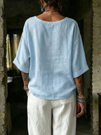 Women's Casual Cotton-linen T-shirt With Pockets