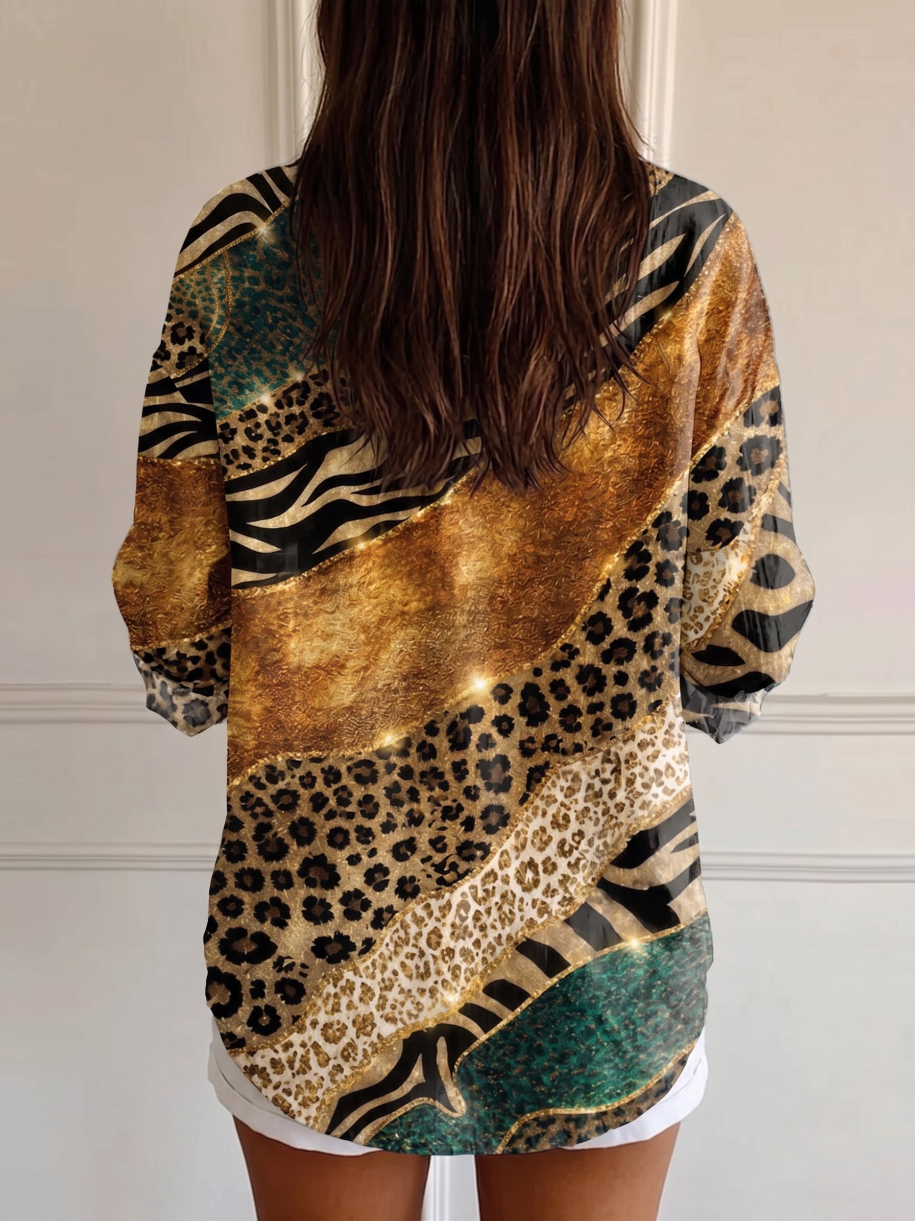Xaya™ | Camisa informal de manga larga con estampado de leopardo para mujer