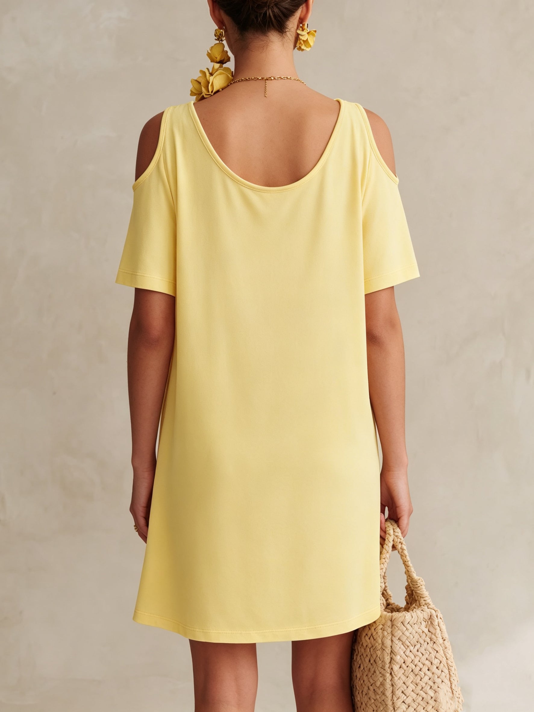 Off-the-shoulder Cowl-neck Straight-cut Mini Dress