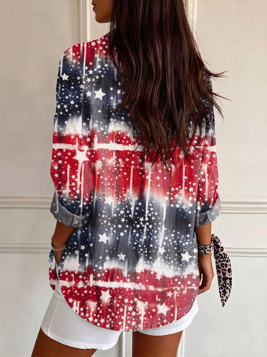 Kora™ | Camisa informal de algodón con estampado para mujer, con motivos del 250.º aniversario del Día de la Independencia
