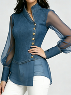 Belizia™ | Camisa vaquera elegante con paneles de organza