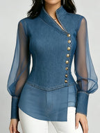 Belizia™ | Camisa vaquera elegante con paneles de organza
