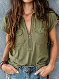 Lur™ | Camisa de mujer con cremallera, bolsillos elegantes, estilo casual, de algodón y lino.