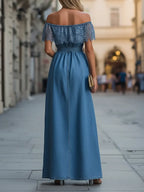 Lustra™ | Vestido largo de mezclilla con parches de encaje para mujer