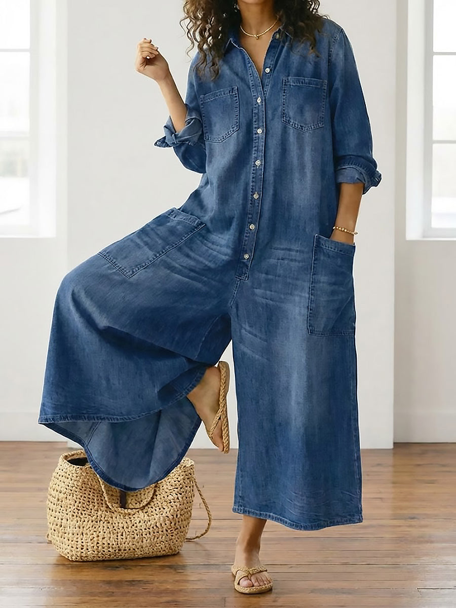 Saylor | Mono denim de algodón suave con lavado vintage y cierre de botones
