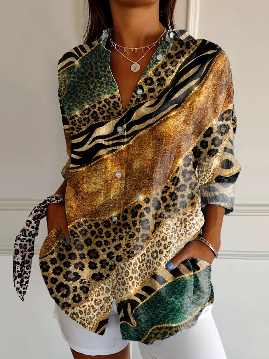Xaya™ | Camisa informal de manga larga con estampado de leopardo para mujer