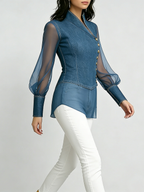Belizia™ | Camisa vaquera elegante con paneles de organza