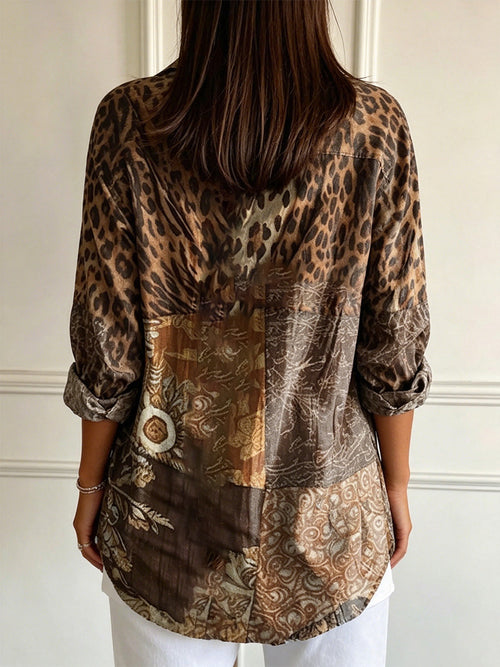 Alys™ | Camisa informal de manga larga de estilo retro para mujer — Estampado de leopardo