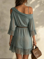 Women's Off-shoulder 3/4 Sleeves And Lace Splicing Dress