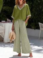 Amélia | Chic Striped Linen and Cotton Suit for Effortless Elegance