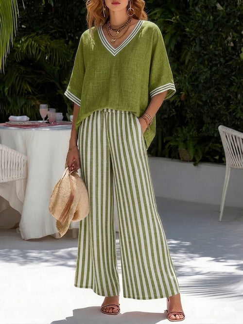 Amélia | Chic Striped Linen and Cotton Suit for Effortless Elegance