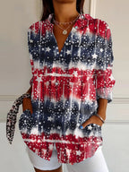Kora™ | Camisa informal de algodón con estampado para mujer, con motivos del 250.º aniversario del Día de la Independencia