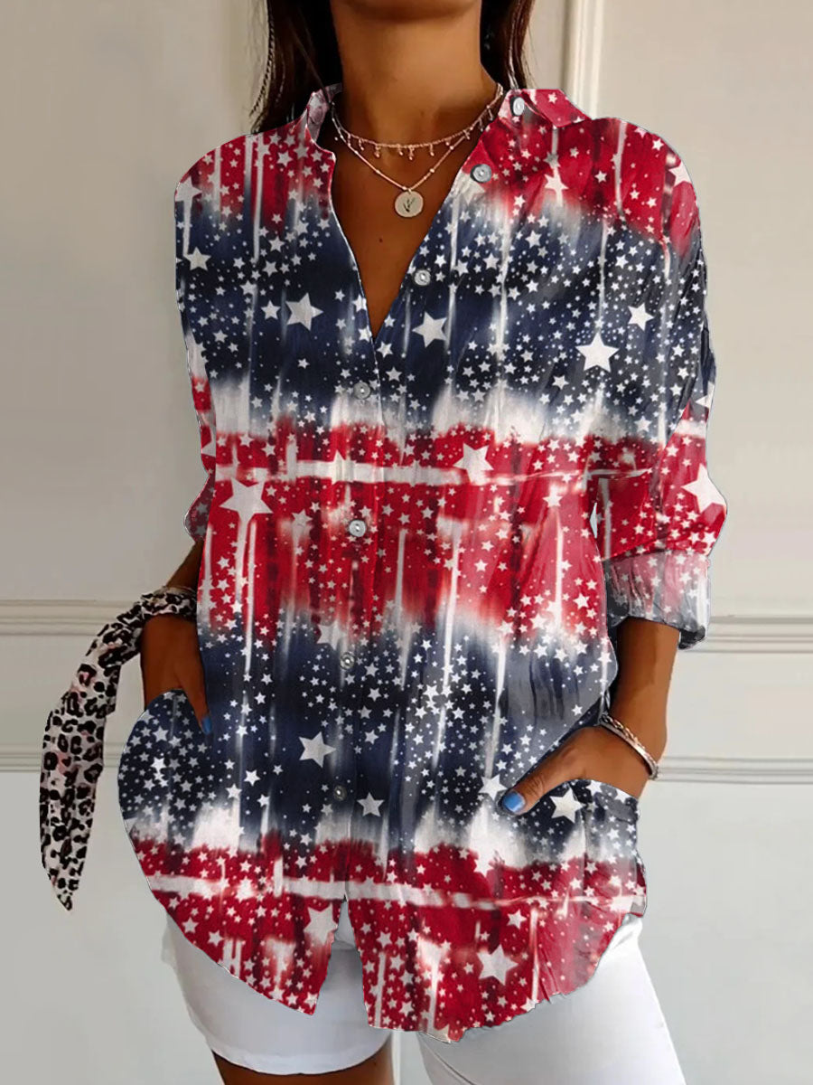 Kora™ | Camisa informal de algodón con estampado para mujer, con motivos del 250.º aniversario del Día de la Independencia