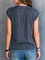 Ivel™ | Camisa vaquera informal de mujer con cremallera retro y bolsillos.